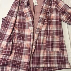Cato Burgundy and Pink Plaid Blazer